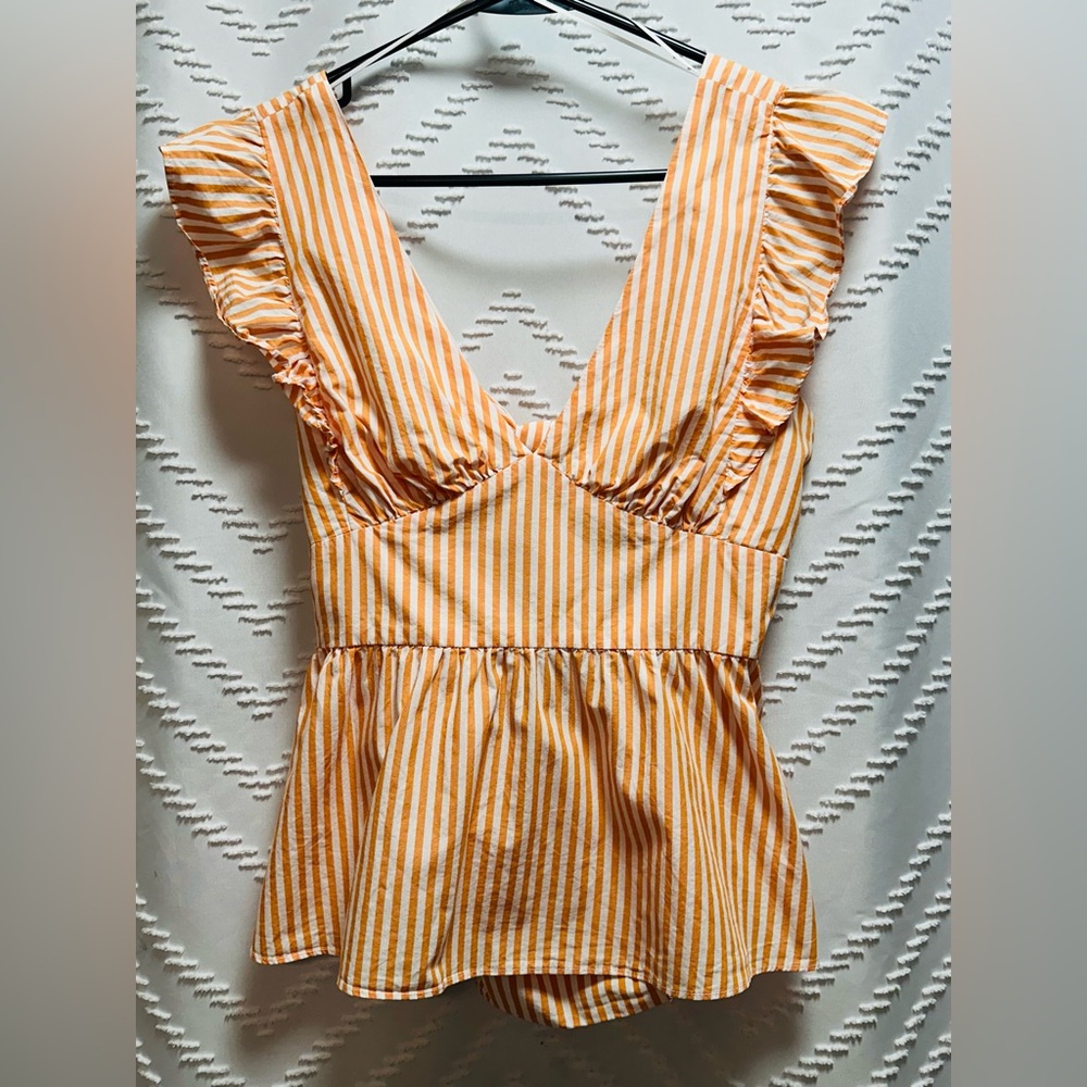 Skies Are Blue Orange & White Stripped Open Back Top Size Medium